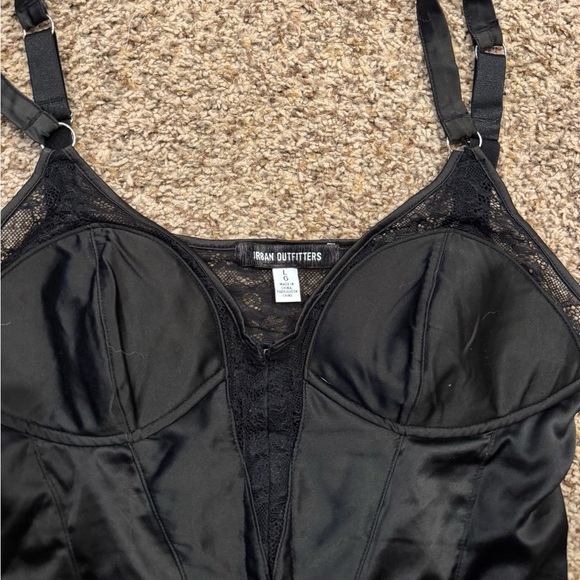 Urban Outfitters Black Satin Lace Corset Slip Dress size Large - Picture 8 of 8